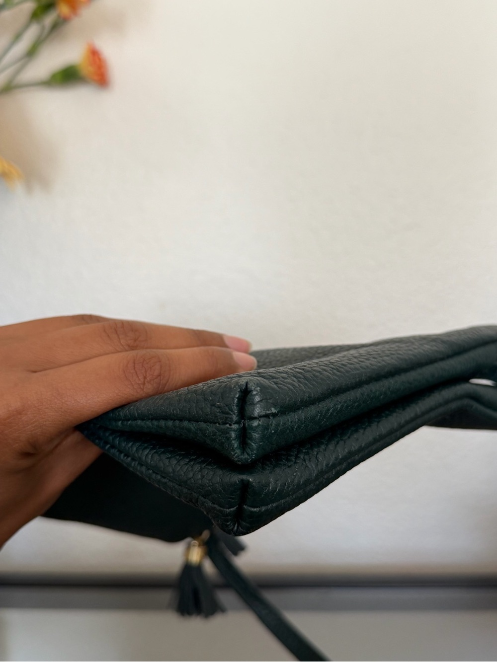 Ted Baker Forest Green Pebbled Leather Crossbody with Tassel - Picture 5 of 6